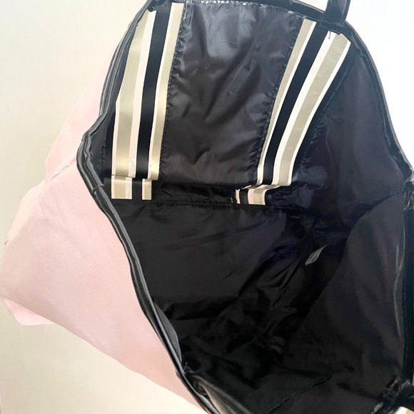 New Victoria's Secret Pink Canvas with Black Gold Stripe Weekender Tote Bag - Picture 10 of 11